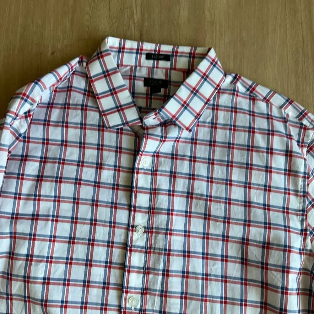 J. Crew Slim Fit Blue Check ludlow Dress Shirt career preppy business career XL